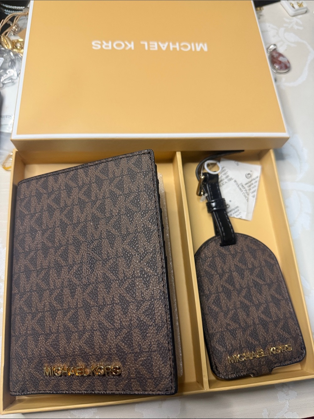 Michael Kors Black Leather Passport Holder with ID Window and luggage tag
